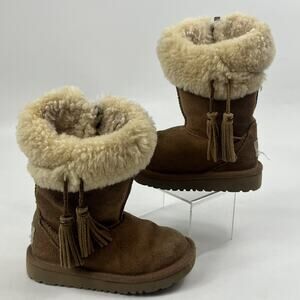 UGG Kids Tacey Boots Toddler Size 8 Brown Suede Shearling Lined Zip Tassel